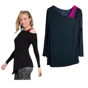 Lysse Black Purple Asymmetrical Long Sleeve Top Medium